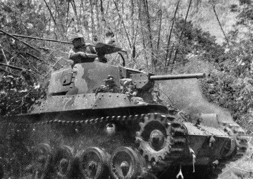 A Shinhoto Chi-ha of Colonel Sonoda’s 7th Tank Regiment advances on ...